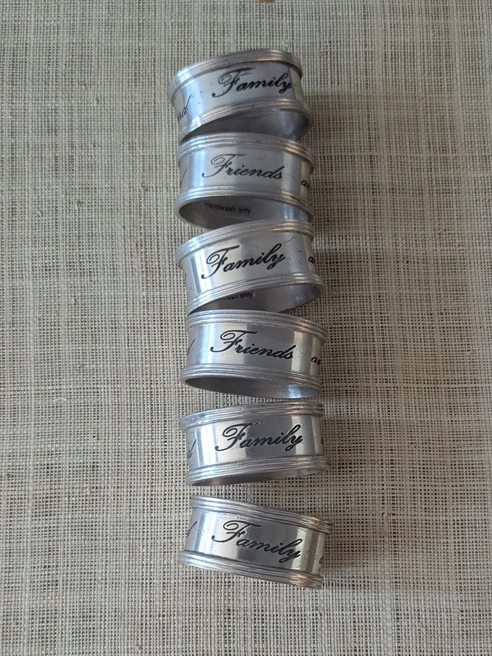 Pottery Barn Friends and Family Antiqued Silver Tone Oval Napkin Rings Set of 6